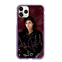 Чехол iPhone 11 Pro матовый Michael Jackson на бордовом фоне, цвет: 3D-светло-сиреневый