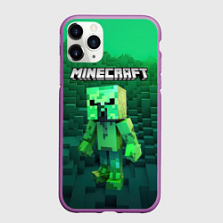 Чехол iPhone 11 Pro матовый Minecraft персонаж зеленый монстр, цвет: 3D-фиолетовый