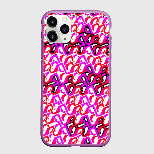 Чехол iPhone 11 Pro матовый Розовый узор и белая обводка / 3D-Фиолетовый – фото 1