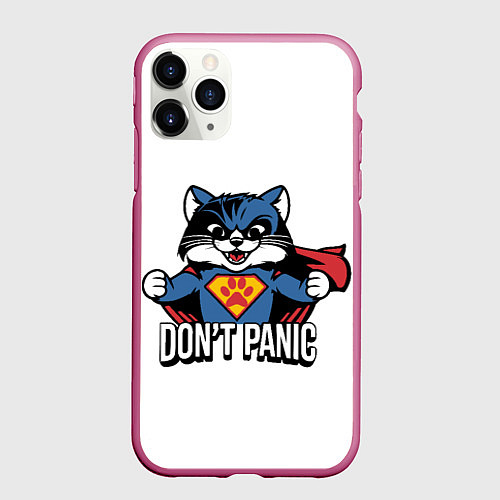Чехол iPhone 11 Pro матовый Котейка супергерой / 3D-Малиновый – фото 1