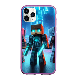 Чехол iPhone 11 Pro матовый Minecraft - ai art neon, цвет: 3D-фиолетовый