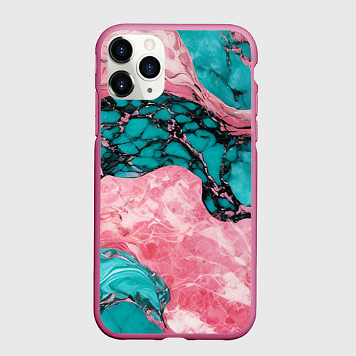 Чехол iPhone 11 Pro матовый Розово-бирюзовый мрамор / 3D-Малиновый – фото 1