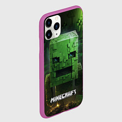Чехол iPhone 11 Pro матовый Minecraft зеленый персонаж в пещере, цвет: 3D-фиолетовый — фото 2