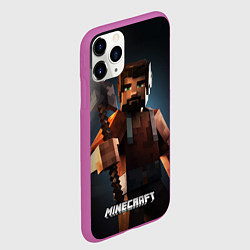 Чехол iPhone 11 Pro матовый Minecraft персонаж с бородой ночью, цвет: 3D-фиолетовый — фото 2