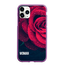 Чехол iPhone 11 Pro матовый Красная роза на чёрном - woman
