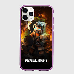 Чехол iPhone 11 Pro матовый Minecraft персонаж искры от огня, цвет: 3D-фиолетовый