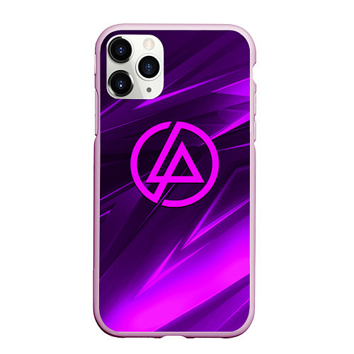 Чехол iPhone 11 Pro матовый Linkin park neon stripes logo / 3D-Розовый – фото 1
