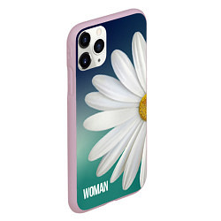 Чехол iPhone 11 Pro матовый Маргаритка на голубом - WOMAN, цвет: 3D-розовый — фото 2