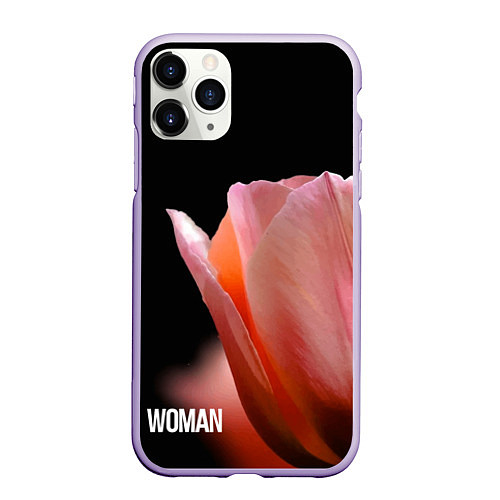 Чехол iPhone 11 Pro матовый Тюльпан на чёрном - woman / 3D-Светло-сиреневый – фото 1