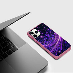 Чехол iPhone 11 Pro матовый Фиолетовые сверкающие абстрактные волны, цвет: 3D-малиновый — фото 2