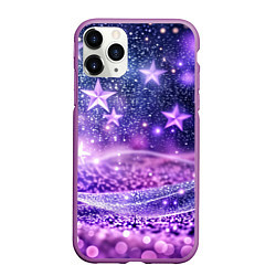 Чехол iPhone 11 Pro матовый Абстрактные звезды в фиолетовых искрах, цвет: 3D-фиолетовый