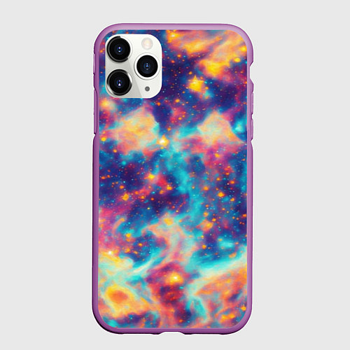 Чехол iPhone 11 Pro матовый Космические яркие узоры / 3D-Фиолетовый – фото 1