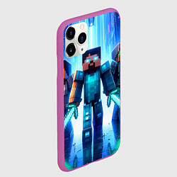 Чехол iPhone 11 Pro матовый Майнкрафт и киберпанк - коллаба, цвет: 3D-фиолетовый — фото 2