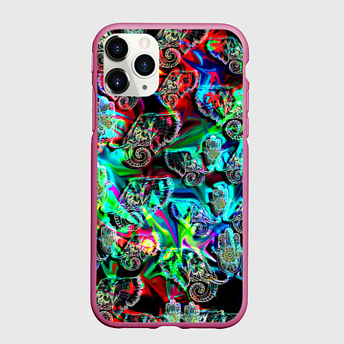 Чехол iPhone 11 Pro матовый Слоники в орнаменте / 3D-Малиновый – фото 1