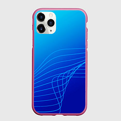 Чехол iPhone 11 Pro матовый Синий градиент полосы, цвет: 3D-малиновый