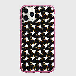 Чехол iPhone 11 Pro матовый Злой гусь с ножом, цвет: 3D-малиновый