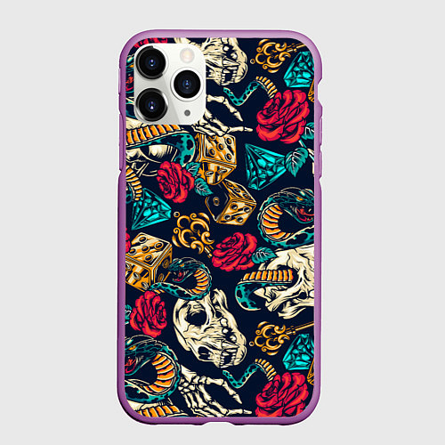 Чехол iPhone 11 Pro матовый Tattoo dice / 3D-Фиолетовый – фото 1