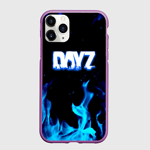 Чехол iPhone 11 Pro матовый Dayz синий огонь лого / 3D-Фиолетовый – фото 1