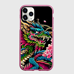 Чехол iPhone 11 Pro матовый Irezumi - Japanese dragon ai art, цвет: 3D-малиновый
