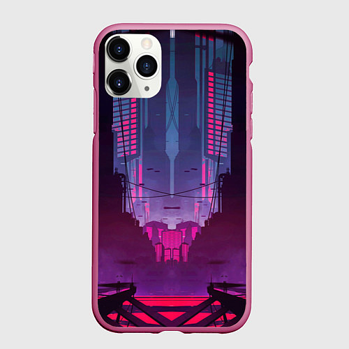 Чехол iPhone 11 Pro матовый Кибер город / 3D-Малиновый – фото 1