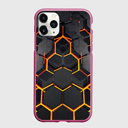 Чехол iPhone 11 Pro матовый Нано соты шестиугольник, цвет: 3D-малиновый