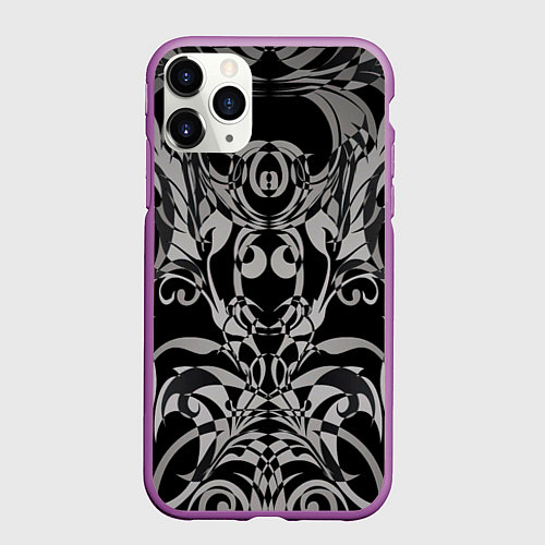 Чехол iPhone 11 Pro матовый Серые паттерны / 3D-Фиолетовый – фото 1