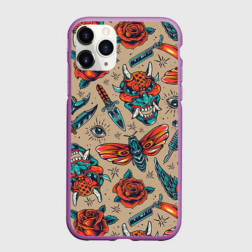 Чехол iPhone 11 Pro матовый Tattoo art / 3D-Фиолетовый – фото 1