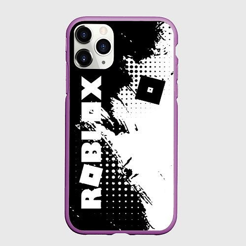 Чехол iPhone 11 Pro матовый Роблокс - черно-белая абстракция / 3D-Фиолетовый – фото 1