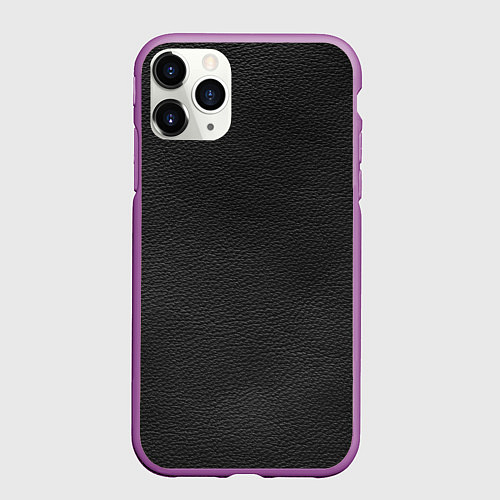 Чехол iPhone 11 Pro матовый Чёрная мятая кожа / 3D-Фиолетовый – фото 1