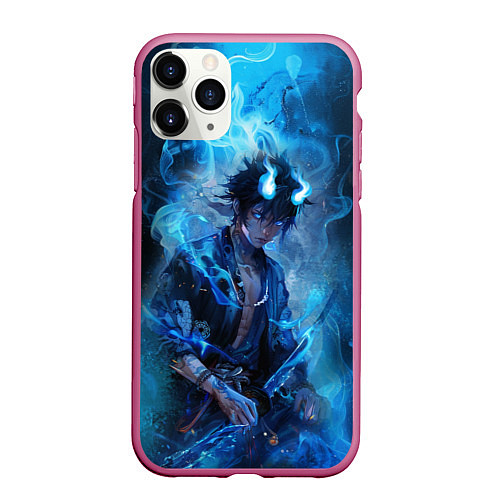 Чехол iPhone 11 Pro матовый Синий демон - Синий экзорцист / 3D-Малиновый – фото 1