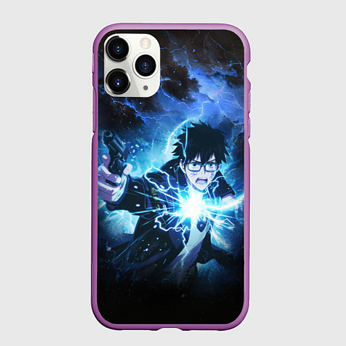 Чехол iPhone 11 Pro матовый Юкио - Синий экзорцист / 3D-Фиолетовый – фото 1