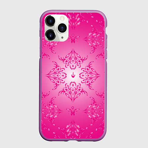 Чехол iPhone 11 Pro матовый Узоры на розовом фоне / 3D-Фиолетовый – фото 1