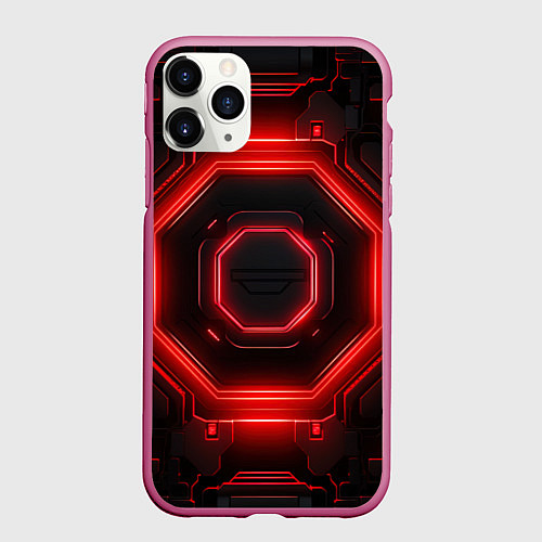Чехол iPhone 11 Pro матовый Nvidia style black and red neon / 3D-Малиновый – фото 1