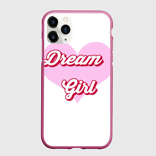 Чехол iPhone 11 Pro матовый Девушка-мечта и розовое сердце / 3D-Малиновый – фото 1