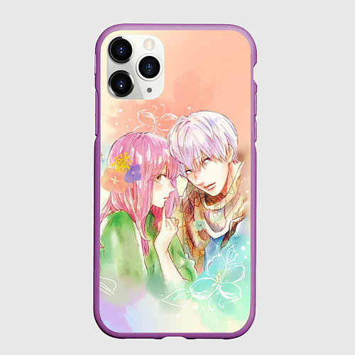 Чехол iPhone 11 Pro матовый Ицуоми Наги и Юки Итосэ - Любовь с кончиков пальце / 3D-Фиолетовый – фото 1