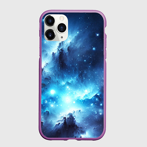 Чехол iPhone 11 Pro матовый Космический голубой пейзаж / 3D-Фиолетовый – фото 1