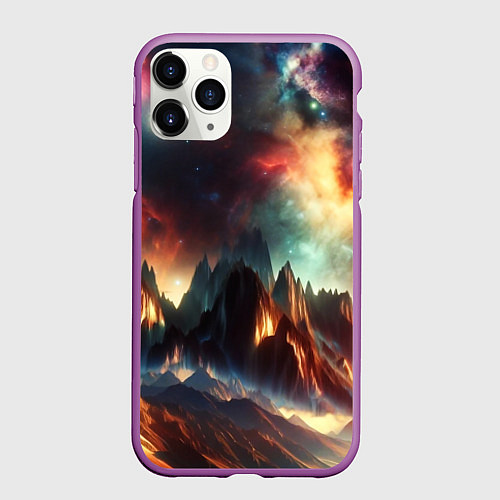 Чехол iPhone 11 Pro матовый Space landscape with mountains / 3D-Фиолетовый – фото 1