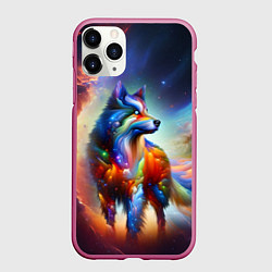 Чехол iPhone 11 Pro матовый Космический красочный волк