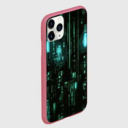 Чехол iPhone 11 Pro матовый Киберпанк светящиеся голубые элементы, цвет: 3D-малиновый — фото 2