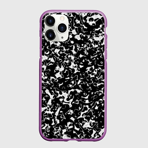 Чехол iPhone 11 Pro матовый Черный жидкий металл / 3D-Фиолетовый – фото 1