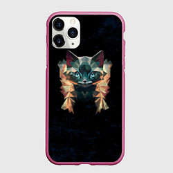 Чехол iPhone 11 Pro матовый Котик полигональный, цвет: 3D-малиновый
