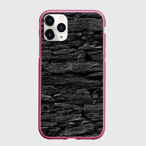 Чехол iPhone 11 Pro матовый Графитовый черный камень / 3D-Малиновый – фото 1