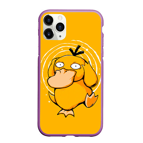 Чехол iPhone 11 Pro матовый Псидак желтая утка покемон / 3D-Фиолетовый – фото 1