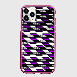 Чехол iPhone 11 Pro матовый Фиолетовые треугольники и квадраты на белом фоне