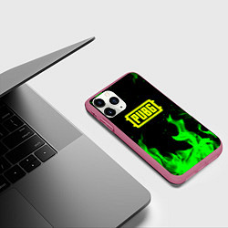 Чехол iPhone 11 Pro матовый PUBG кислотное лого огненный стиль, цвет: 3D-малиновый — фото 2