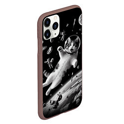 Чехол iPhone 11 Pro матовый Офигевший котейка в безвоздушном пространстве, цвет: 3D-коричневый — фото 2