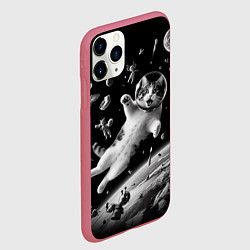 Чехол iPhone 11 Pro матовый Офигевший котейка в безвоздушном пространстве, цвет: 3D-малиновый — фото 2
