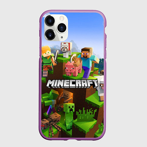 Чехол iPhone 11 Pro матовый Minecraft pixel world / 3D-Фиолетовый – фото 1