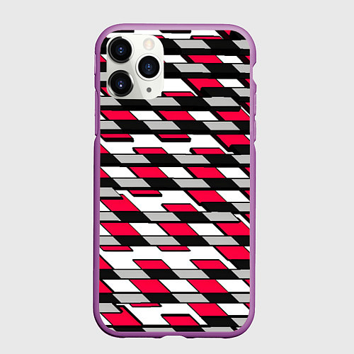 Чехол iPhone 11 Pro матовый Красные четырёхугольники на белом фоне / 3D-Фиолетовый – фото 1