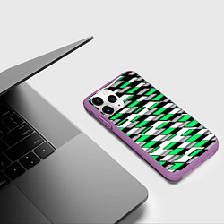 Чехол iPhone 11 Pro матовый Зелёные четырёхугольники на белом фоне, цвет: 3D-фиолетовый — фото 2